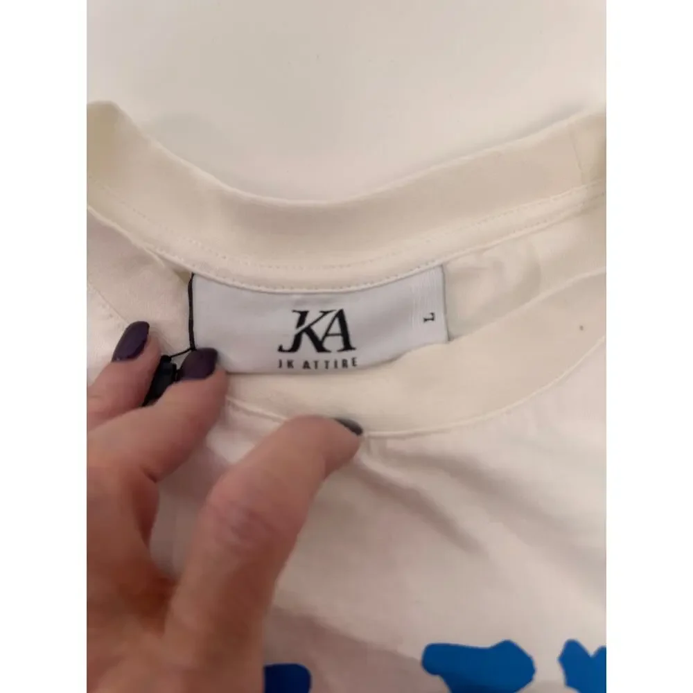 Men's JK Attire NWT Falling White & Blue Short Sleeve Cotton T-Shirt Size L - Picture 2 of 5